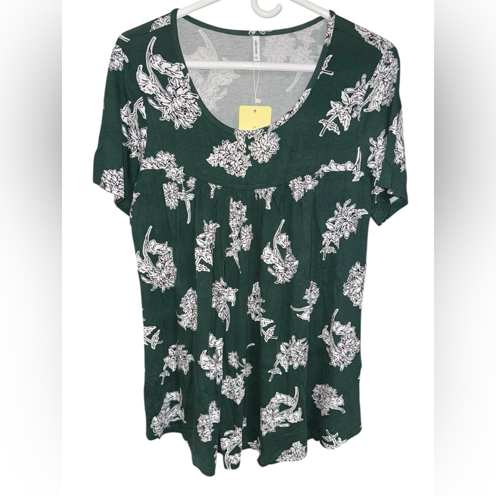 Green Floral Empire Blouse – XL – NWT- LONGYUAN
